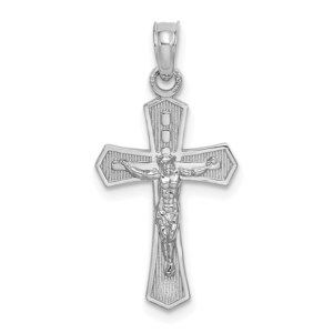 Million Charms 14K White Gold Crucifix W/ Beveled Edges Necklace Charm Pendant